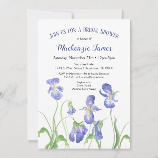 Invitation de douche nuptiale Iris violet printemp (Devant)