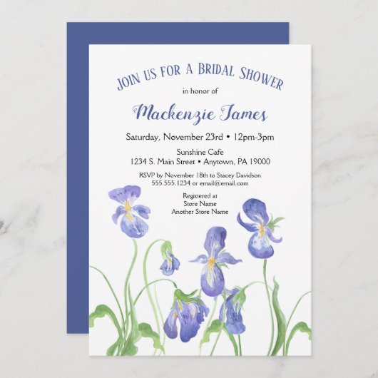 Invitation de douche nuptiale Iris violet printemp (Devant / Derrière)