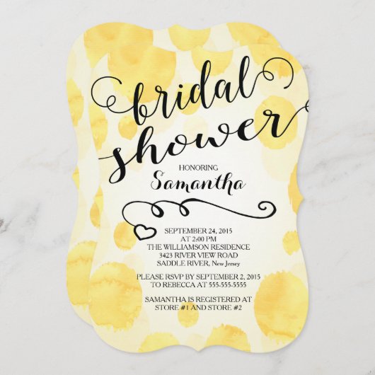 Invitation de douche nuptiale Jaune moderne (Devant / Derrière)