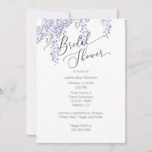 Invitation de douche nuptiale Lavender Wisteria (Devant)