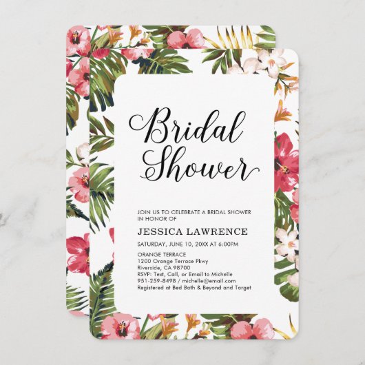 Invitation de douche nuptiale Mariage tropicale mo (Devant / Derrière)