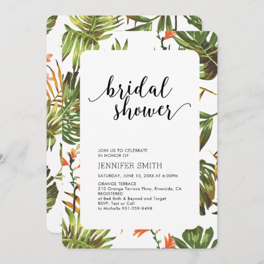 Invitation de douche nuptiale Mariage tropicale mo (Devant / Derrière)