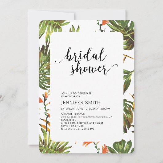 Invitation de douche nuptiale Mariage tropicale mo (Devant)