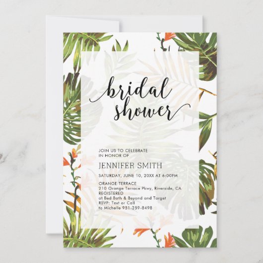 Invitation de douche nuptiale Mariage tropicale mo (Devant)