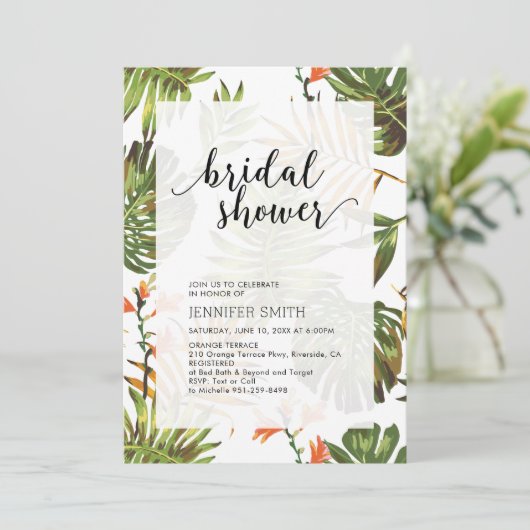 Invitation de douche nuptiale Mariage tropicale mo (Debout devant)