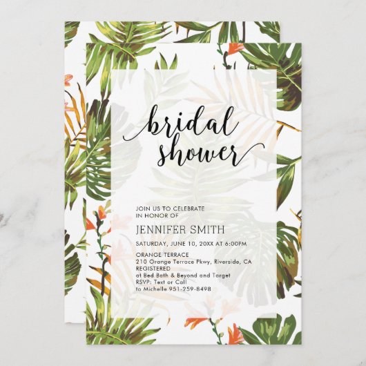 Invitation de douche nuptiale Mariage tropicale mo (Devant / Derrière)