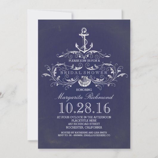 invitation de douche nuptiale marine (Devant)
