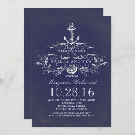 invitation de douche nuptiale marine (Devant / Derrière)