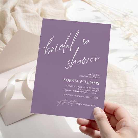 Invitation de douche nuptiale minimaliste pourpre 