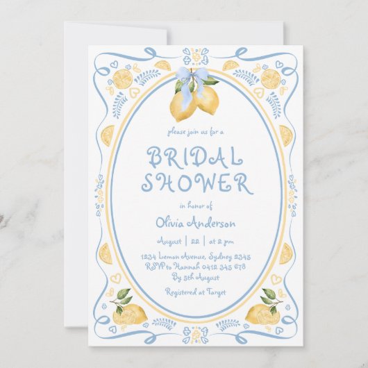 Invitation de douche nuptiale moderne citron bleu  (Devant)