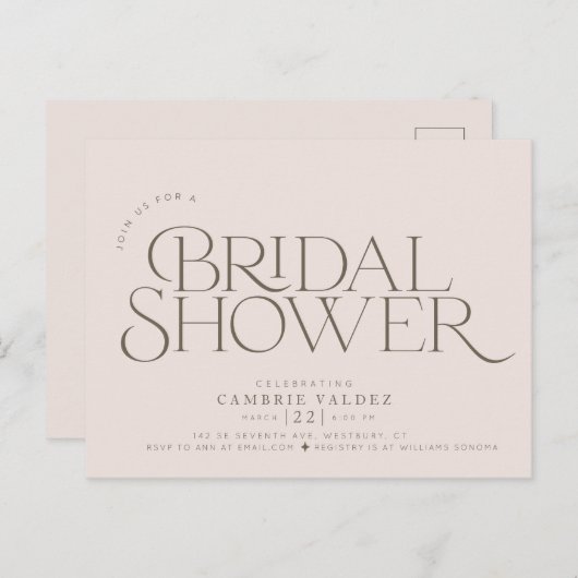 Invitation de douche nuptiale moderne et élégante (Devant / Derrière)