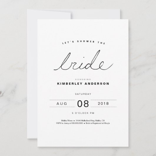 Invitation de douche nuptiale moderne et simple (Devant)