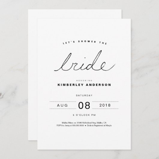 Invitation de douche nuptiale moderne et simple (Devant / Derrière)