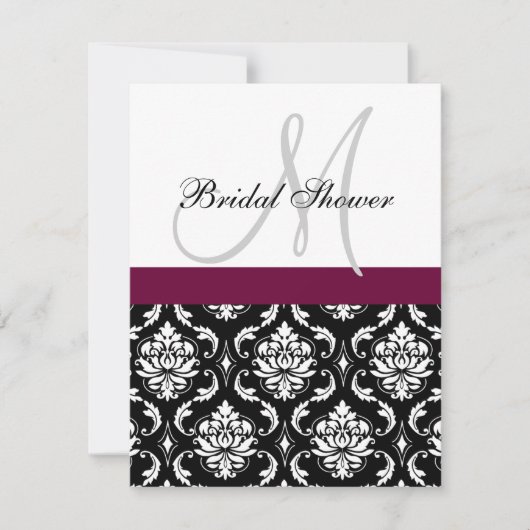 Invitation de douche nuptiale Monogramme Vin Damas (Devant)