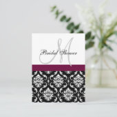 Invitation de douche nuptiale Monogramme Vin Damas (Debout devant)