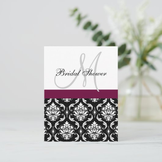 Invitation de douche nuptiale Monogramme Vin Damas (Debout devant)