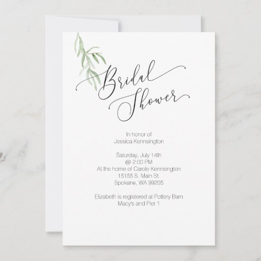 Invitation de douche nuptiale Olive Branch Aquarel (Devant)