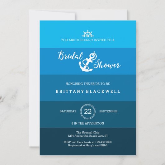 Invitation de douche nuptiale Ombre Ancres nautiqu (Devant)