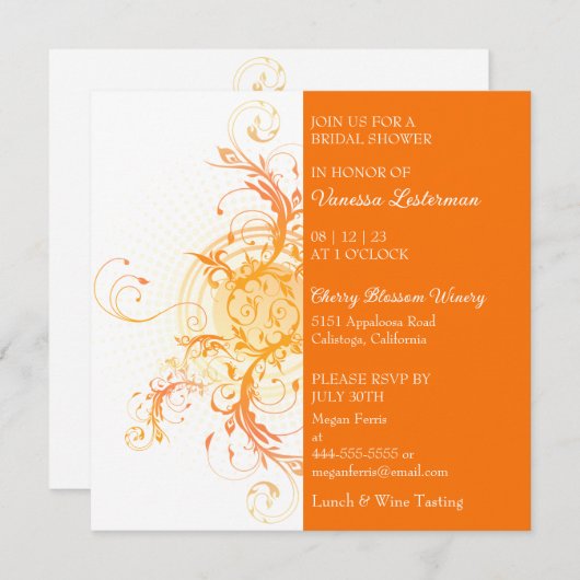 Invitation de douche nuptiale orange moderne (Devant / Derrière)