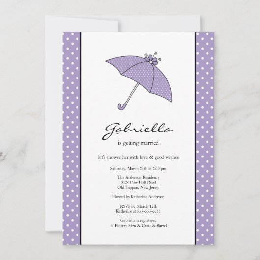 Invitation de douche nuptiale parapluie violet (Devant)