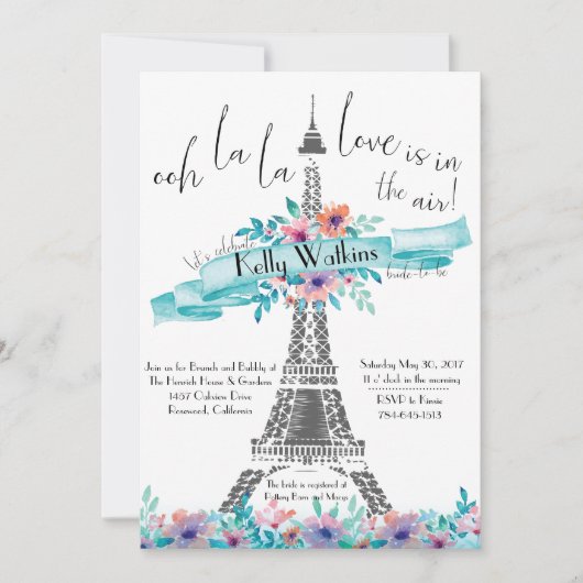 Invitation de douche nuptiale - Paris, Floral (Devant)