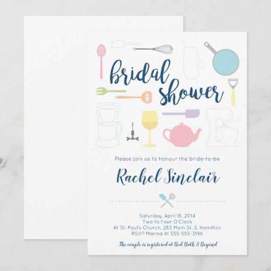 Invitation de douche nuptiale - Pastel Thème de cu (Devant / Derrière)