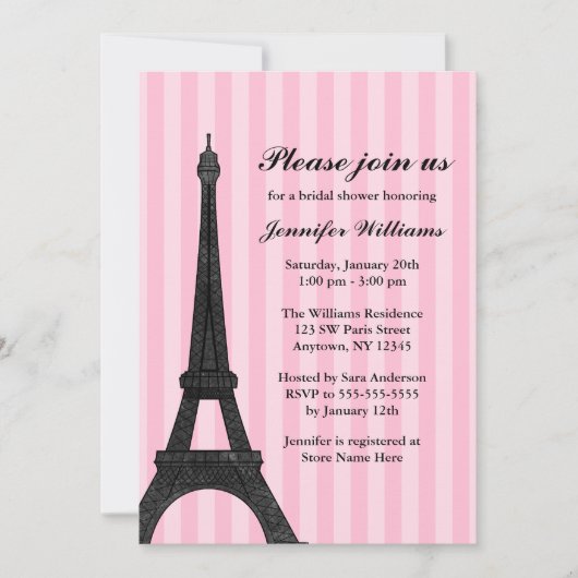 Invitation de douche nuptiale Pink Stripe Paris (Devant)
