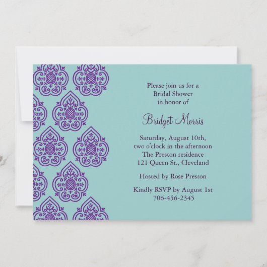 Invitation de douche nuptiale pourpre/turquoise (Devant)