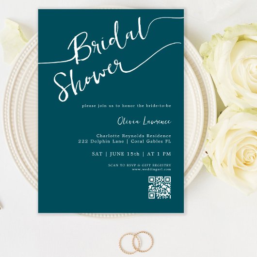 Invitation de douche nuptiale QR Script turquoise