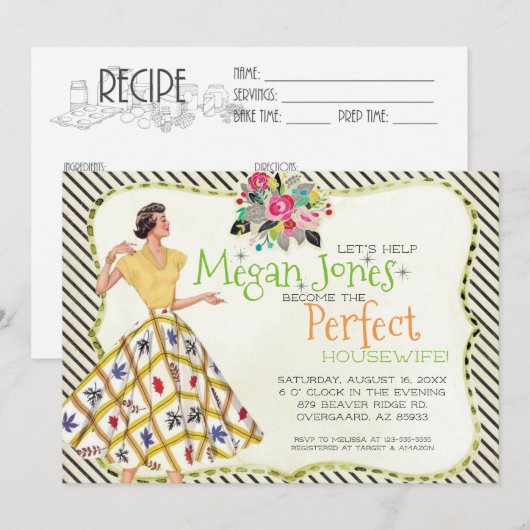 Invitation de douche nuptiale | Rétro femme au foy (Devant / Derrière)