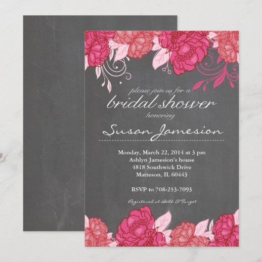 Invitation de douche nuptiale rose aquarelle (Devant / Derrière)