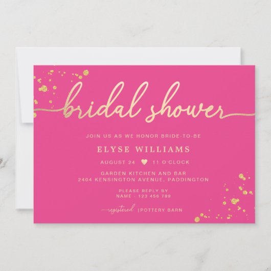 Invitation de douche nuptiale rose chaud (Devant)