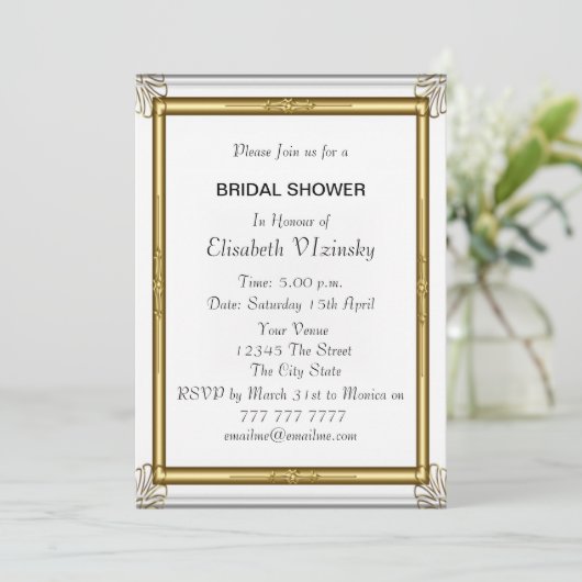 Invitation de douche nuptiale rose Damask (Debout devant)