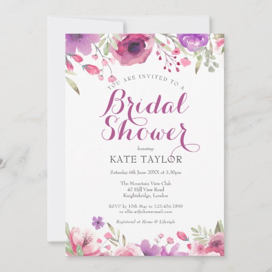 Invitation de douche nuptiale Rose d'aquarelle (Devant)
