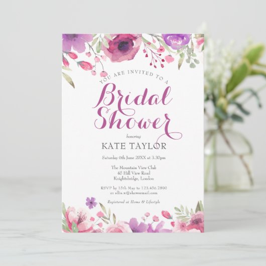 Invitation de douche nuptiale Rose d'aquarelle (Debout devant)