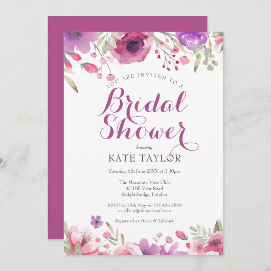 Invitation de douche nuptiale Rose d'aquarelle (Devant / Derrière)