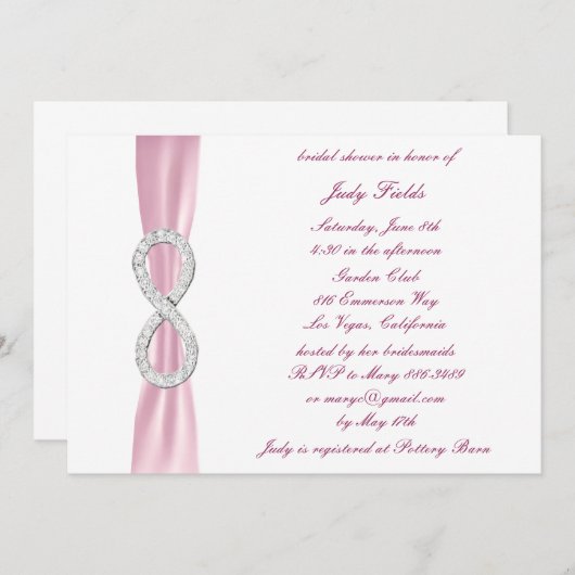 Invitation de douche nuptiale rose Diamond Infinit (Devant / Derrière)