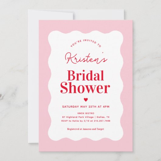Invitation de douche nuptiale rose et rouge Wavy (Devant)