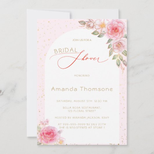 Invitation de douche nuptiale rose florale (Devant)