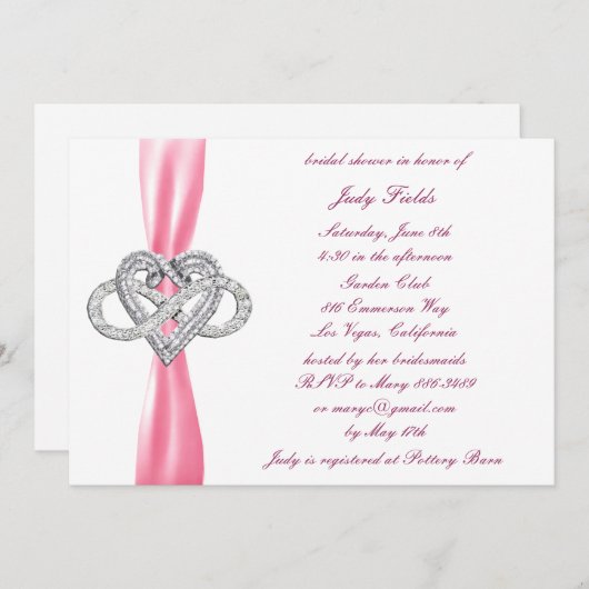 Invitation de douche nuptiale rose Infinity Heart (Devant / Derrière)