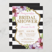 Invitation de douche nuptiale rose Noir Floral (Devant / Derrière)