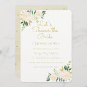 Invitation de douche nuptiale rose or floral (Devant / Derrière)