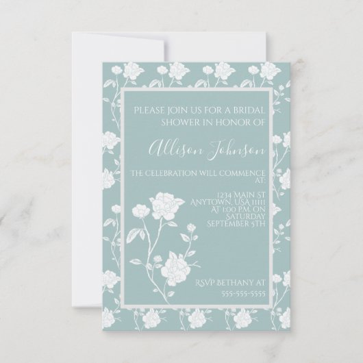 Invitation de douche nuptiale Rose turquoise (Devant)