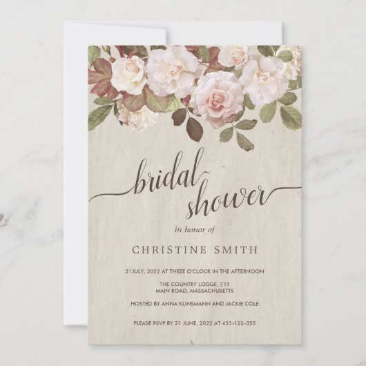 Invitation de douche nuptiale Rose vintage (Devant)