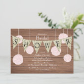 Invitation de douche nuptiale rustique -drapeaux n (Debout devant)