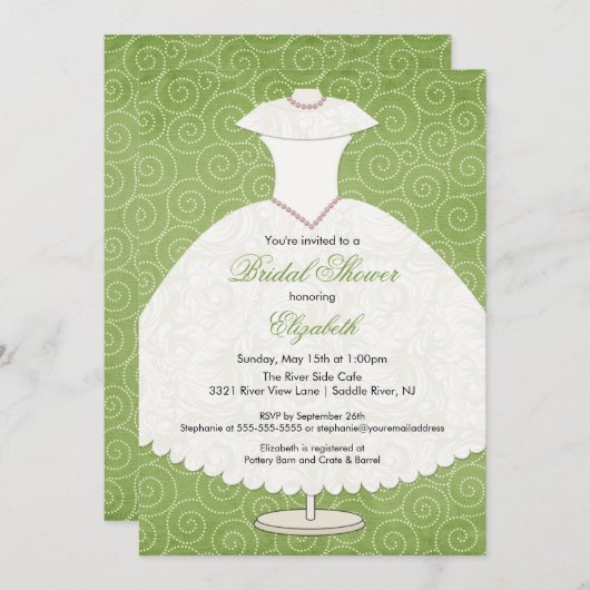 Invitation de douche nuptiale Sage Green (Devant / Derrière)