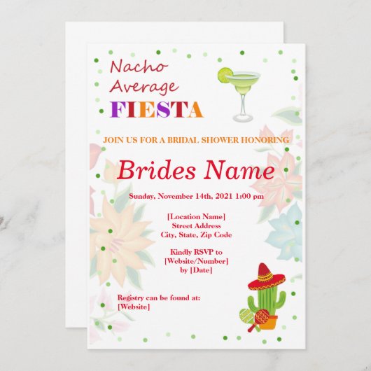 Invitation de douche nuptiale Taco (Devant / Derrière)