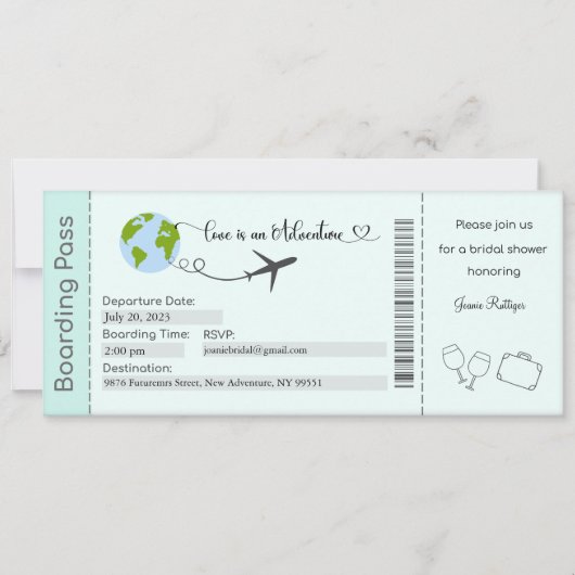 Invitation de douche nuptiale, thème de voyage (Devant)