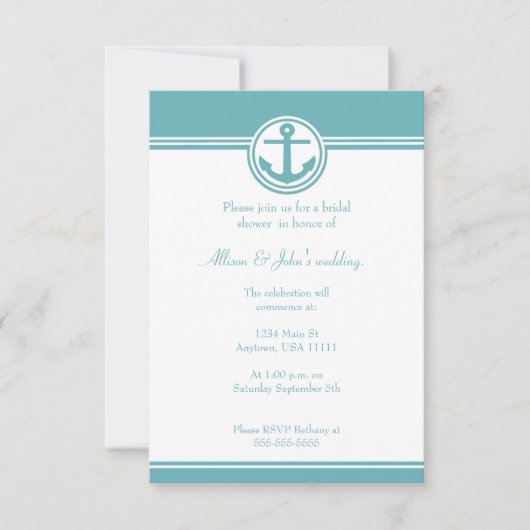 Invitation de douche nuptiale turquoise Ancre naut (Devant)
