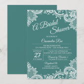 Invitation de douche nuptiale turquoise et dentell (Devant / Derrière)
